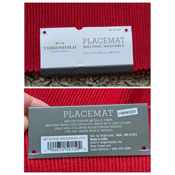 4 NWT Threshold Placemat Machine Washable 14X19in Cotton Red Metallic Christmas - Picture 3 of 7